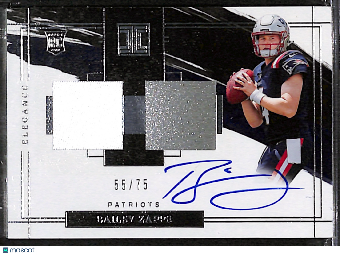 Bailey Zappe 2022 Panini Impeccable Elegance Helmet and Patch Auto /75 #141