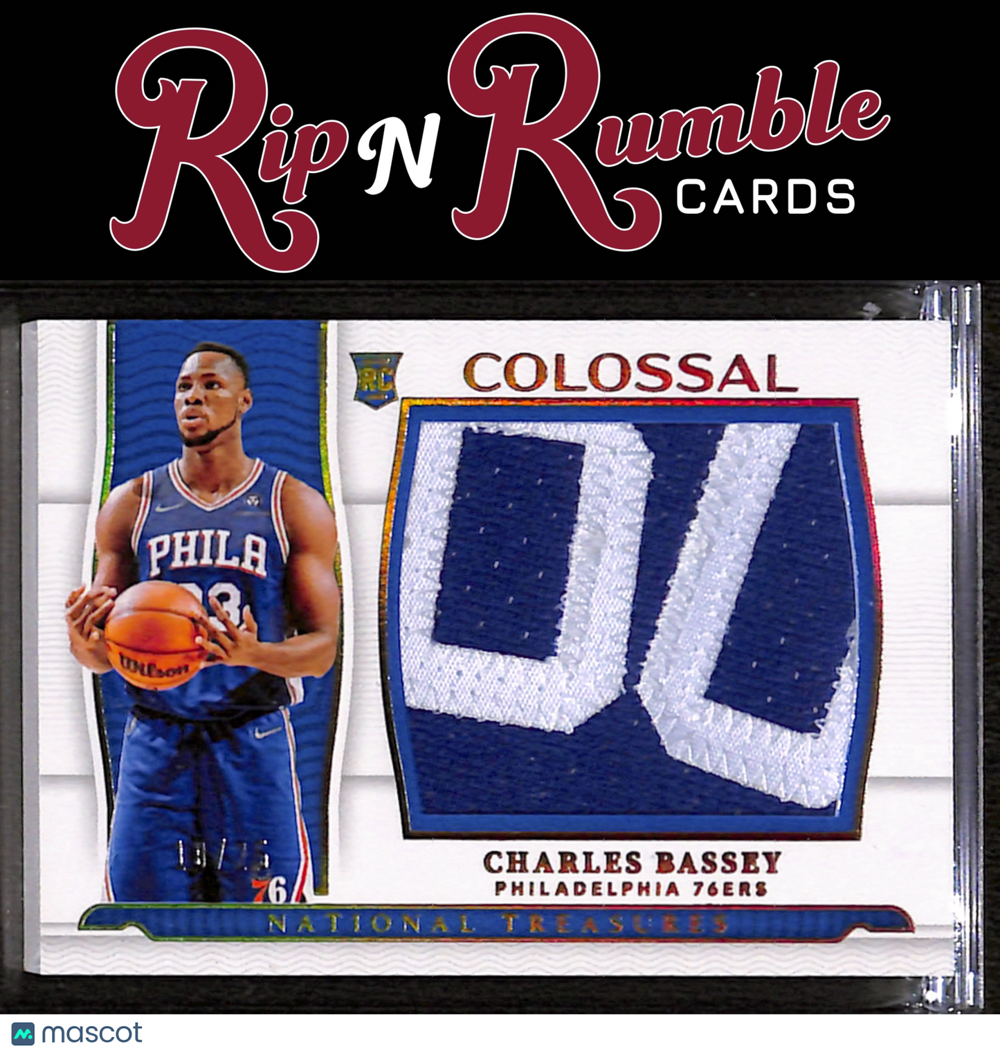 2021-22 Panini National Treasures Charles Bassey Colossal Rookie Mat Prime /25