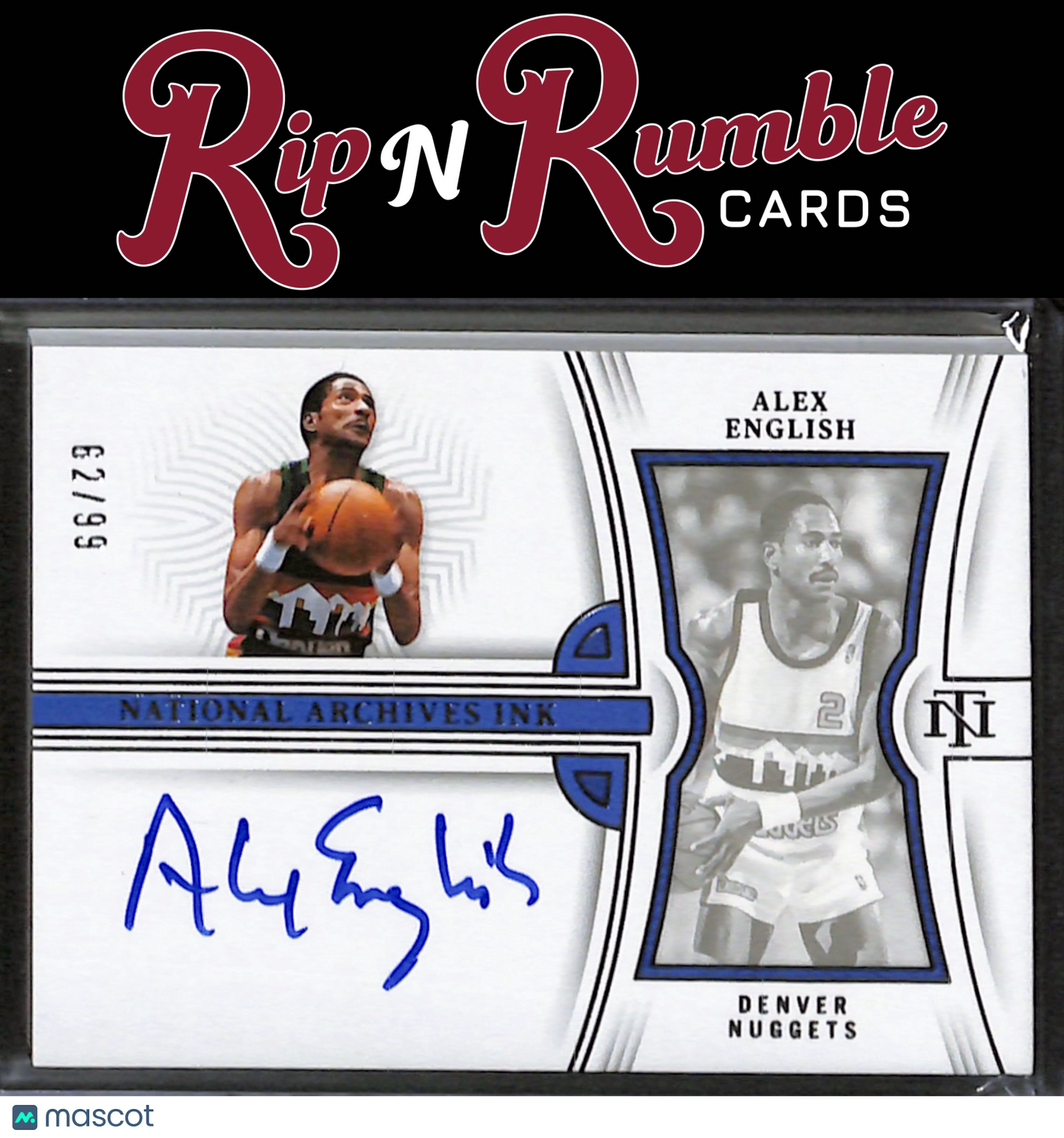 2022-23 National Treasures Alex English National Archives Ink /99 #NAI-AEN